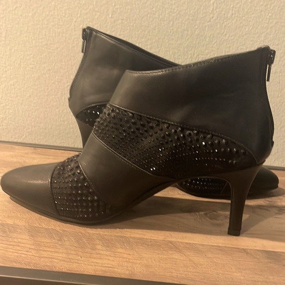 Black Studded Mesh & Faux Leather Bootie Heels - Picture 1 of 3